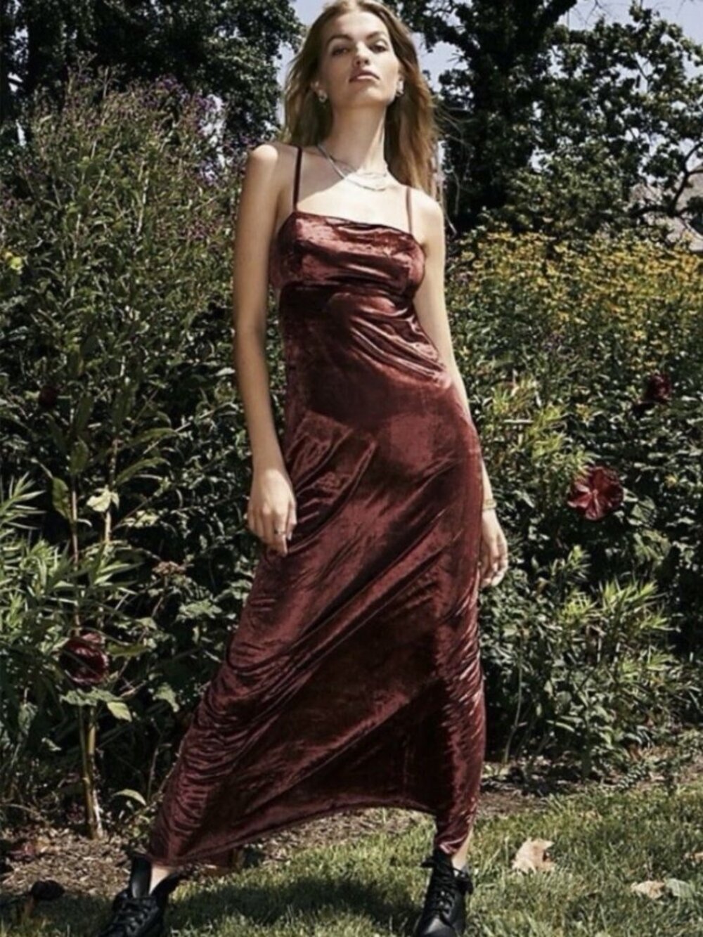 Free People Womens Karlie Sleeveless Velvet Maxi Dress in Double Dare Size 4 NWT